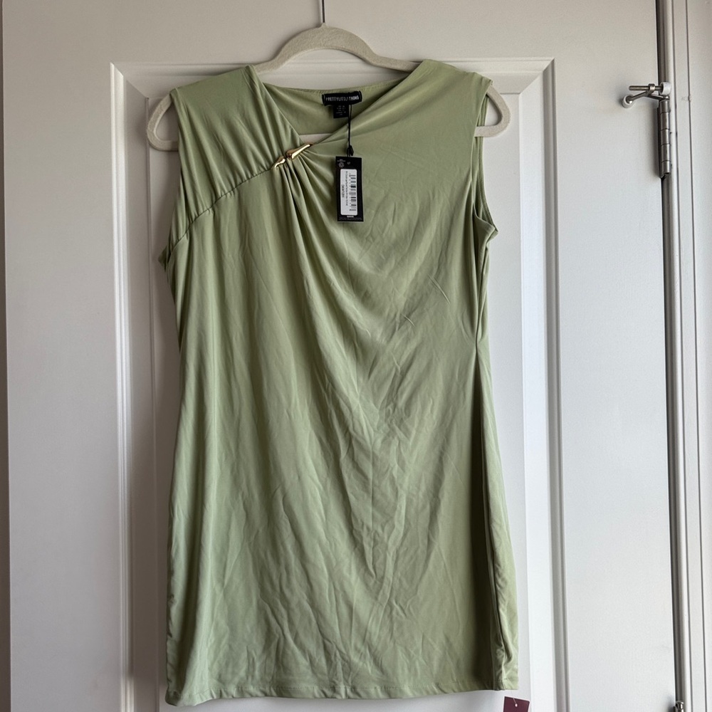 PrettyLittleThing Asymmetrical Sage Green Dress